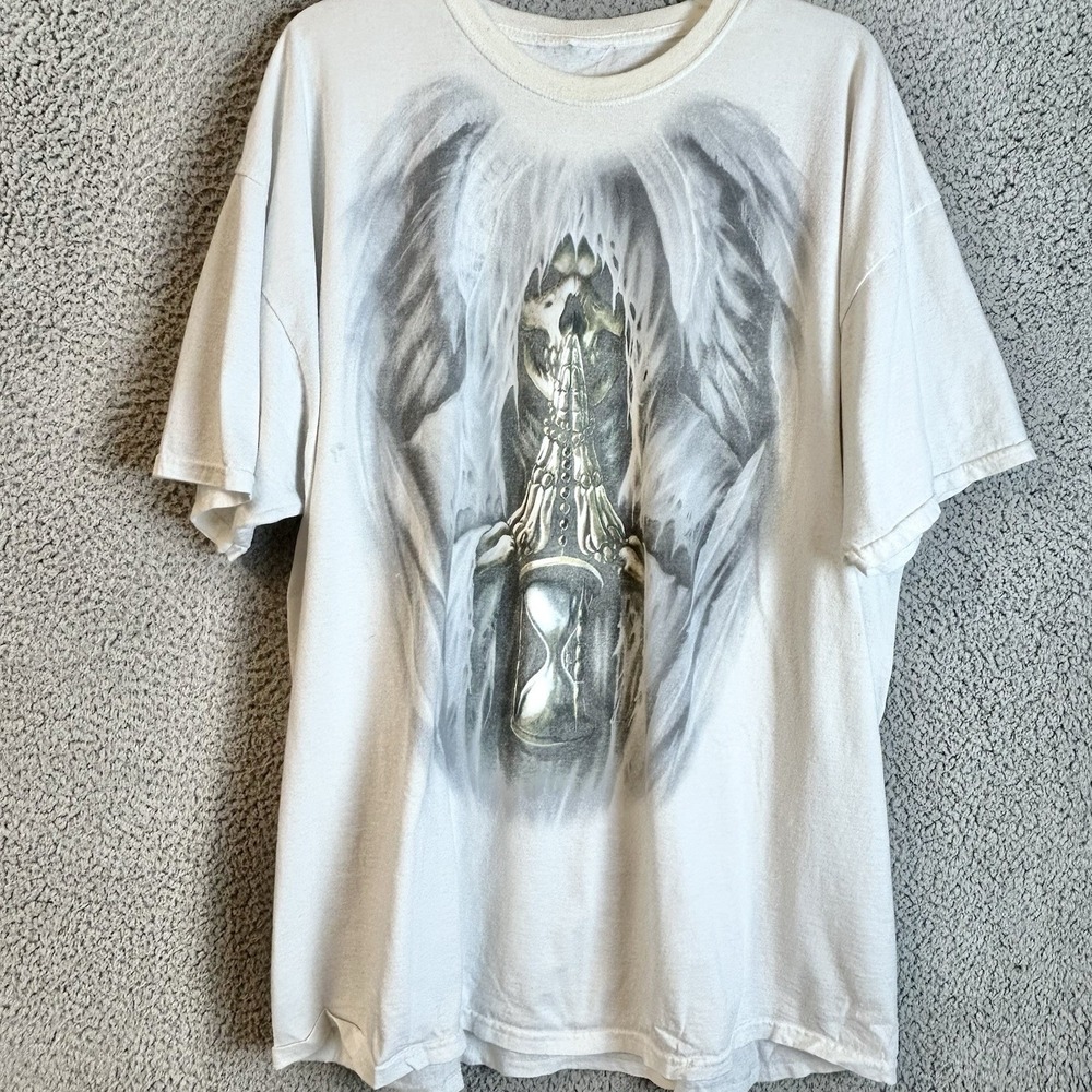 VTG Grim Reaper Skull Death Wings Shirt Men 2XL White Short Sleeve Delta